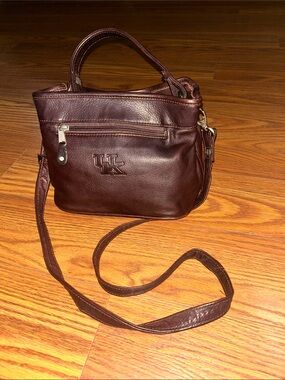 Vintage UK Embossed Dark Brown Canyon Outback Leather Goods Crossbody Bag